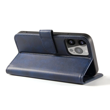 Елегантний чохол-накладка Magnet Phone Case для iPhone 13 Pro з відкидною кришкою і функцією підставки синього кольору