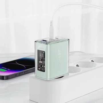 Acefast A45 GaN 65W Wall Charger 3 USB Ports (1xUSB, 2xUSB-C) Gray