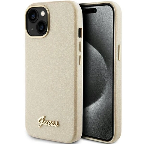 Etui Guess GUHCP15SPGMCSD do iPhone 15 6.1" złoty/light gold hardcase Glitter Glossy Script