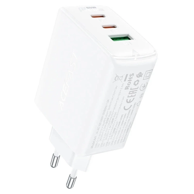 Ładowarka sieciowa Acefast szybka GaN 65W 2xUSB-C/USB-A PPS PD QC4+ biała 
