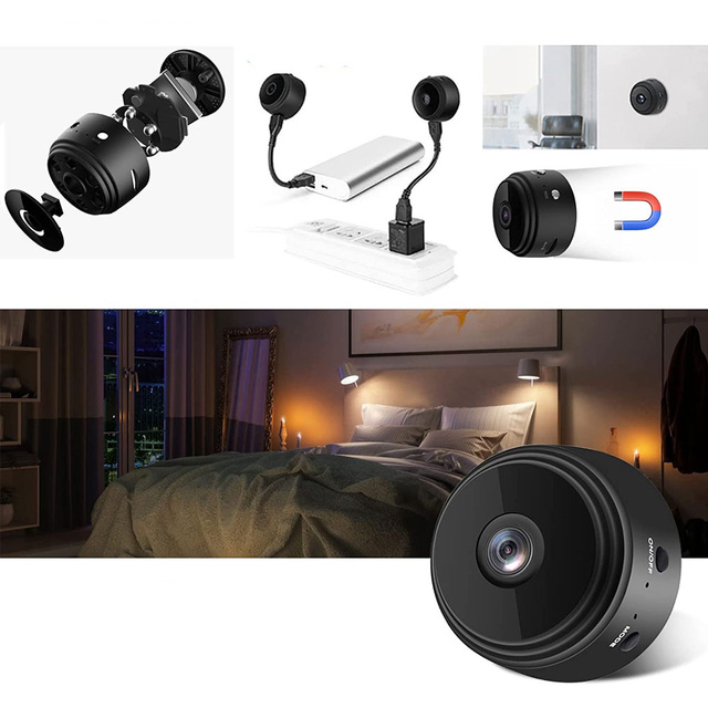 Шпигунська камера Приховане виявлення Стримана міні-веб-камера з передачею даних WiFi Full HD IP black