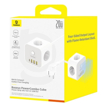 Kostka zasilająca Baseus PowerCombo 7w1 4000W 20W USB-C Biała