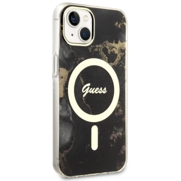 Obal na telefón Guess GUHMP14MHTMRSK do Apple iPhone 14 Plus 6,7" čierny/čierny pevný obal Golden Marble MagSafe