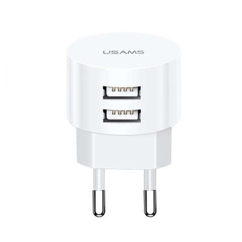 USAMS Nástenná nabíjačka 2xUSB T20 2,1A okrúhla (iba hlava) biela/biela Fast Charging CC80TC01 (US-CC080)