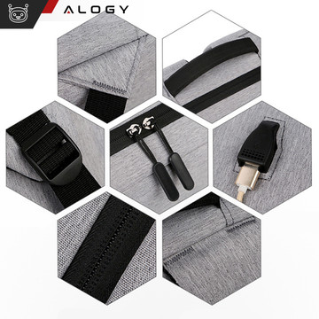 Batoh taška na notebook 15,6" velký voděodolný s USB portem Unisex 44x34x13cm do letadla Alogy Backpack Grey