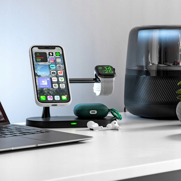 Qi Mag Safe 15W indukčná nabíjačka pre iPhone Apple Watch AirPods bezdrôtová dokovacia stanica 5v1 čierna