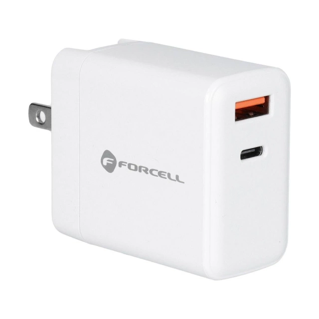 FORCELL F-ENERGY 3v1 nástenná nabíjačka typu C USB A PD QC4.0 3A 45W s vymeniteľnými zástrčkami Biela