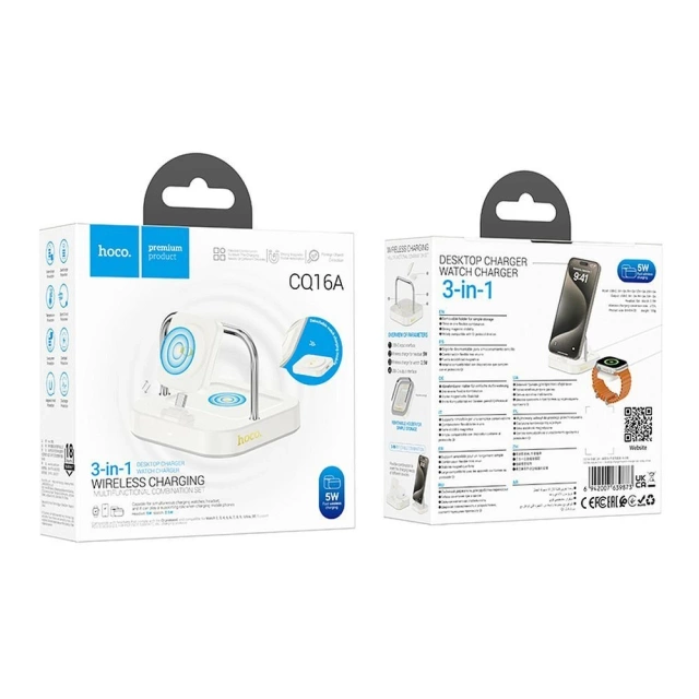 Bezdrôtová nabíjačka Hoco CQ16A 3v1 pre Apple Watch a smartfóny, slúchadlá, čierna