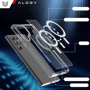 Etui do Samsung Galaxy S24 Ultra Mag Safe Case obudowa plecki Cover Anti-Shock Clear Alogy Przezroczyste + Szkło
