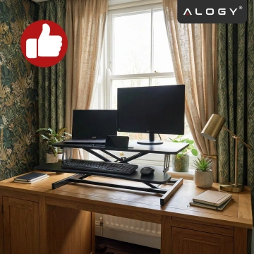 Stôl na státie s pneumatickým zdvihom 60×80 cm - nastavenie výšky 11–51 cm, dvojúrovňový, skladací, ideálny do domácej kancelárie - Alogy LiftDesk™ Black