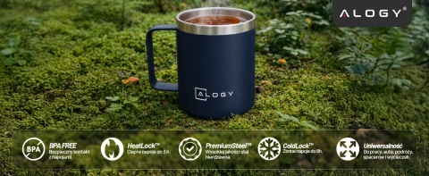 Termohrnek 420ml s víčkem na kafe čaj ocel studené i teplé nápoje Alogy tmavě modrá