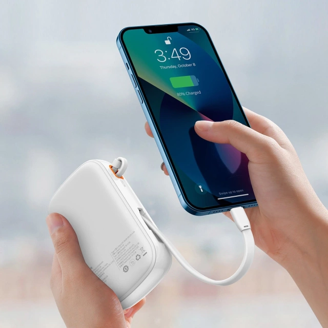 Power bank with fast charging Baseus Qpow Digital Display 20000mAh 20W QC/PD/SCP/FCP with built-in Lightning cable white
