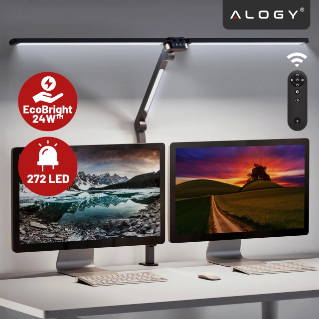 Lampa Biurkowa LED do Monitora ze Składaną Konstrukcją, z potrójnym oświetleniem, Regulowaną Jasnością, z Mocowaniem do Blatu, Ochrona Oczu, Alogy SmartDesk™ – Czarna