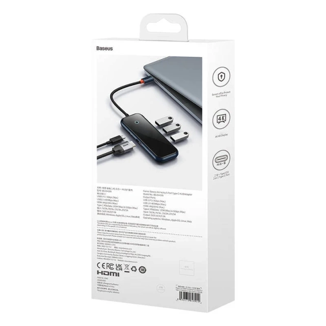 Hub 5w1 Baseus AcmeJoy série USB-C do 2xUSB 3.0 USB 2.0 USB-C PD HDMI (szary)