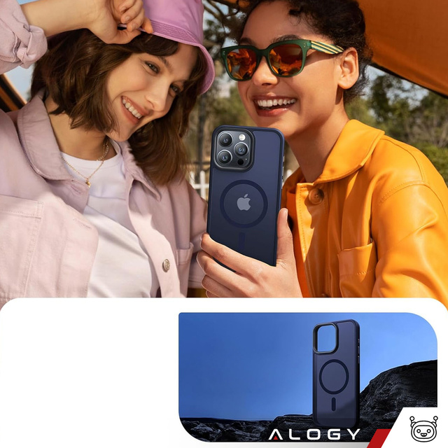 Case for iPhone 15 Pro MagSafe Matt Case Cover frosted Alogy Ring armored phone case Navy Blue Glass