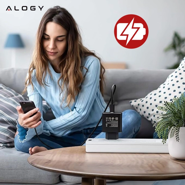 USB-C typ C PD Premium nástenná nabíjačka rýchla 45 W 3A kábel typu C 1M Alogy čierna