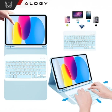 Puzdro Alogy s držiakom na stylus, bezdrôtová klávesnica pre Apple iPad 11 2025 / iPad 10.9 2022, modré sklo
