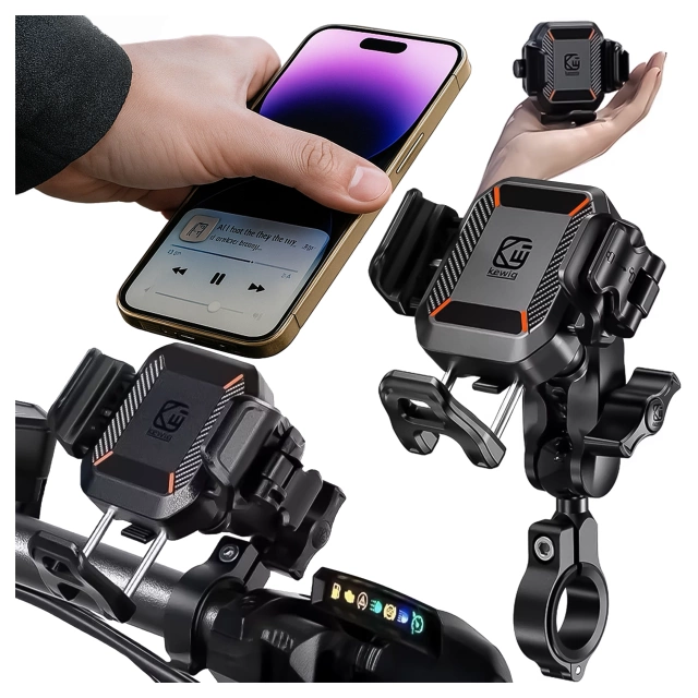 Držák na motorku KEWIG M11B pro telefon s QC 3.0 15W Qi nabíječkou černý