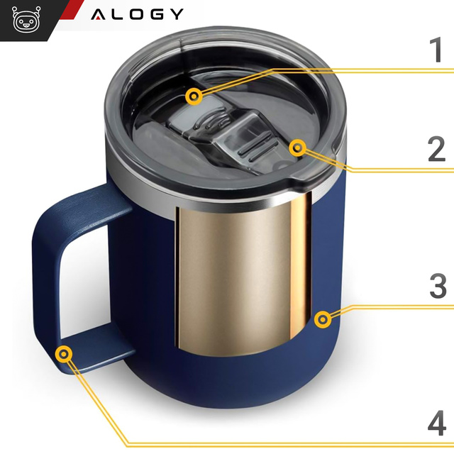 Thermal mugs set of 2 mugs Thermal mug 420ml with handle lid for coffee tea steel Alogy navy blue
