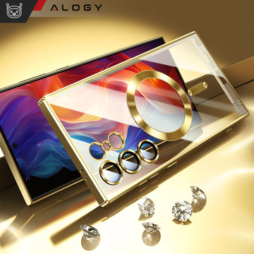 Case for Samsung Galaxy S24 Ultra Mag Safe Glamor Case Ring Housing Camera Protection Alogy Gold Transparent