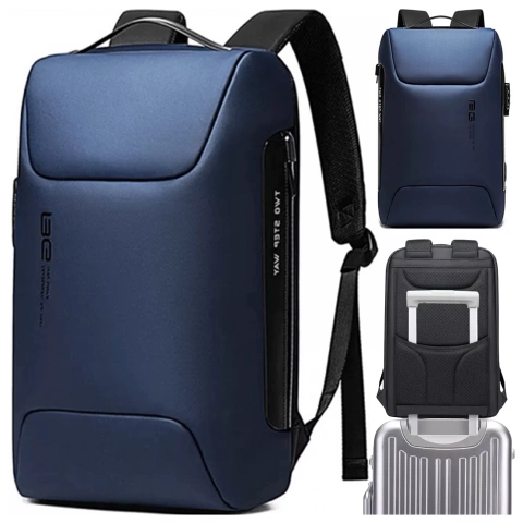 Voděodolný batoh Bange s ochranou proti krádeži na 15,6" notebook, cestování po městě, 48x30x16 cm, do práce, do letadla, pánský, dámský, s USB portem a kombinačním zámkem, tmavě modrý