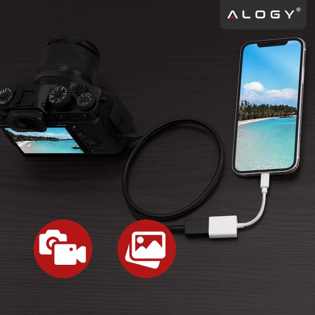 Przejściówka Adapter USB OTG USB-A 3.0 do Lightning, Kabel do iPhone i iPad, Obsługa Pendrive, Szybki Transfer Danych, Alogy OTGLink™ – Biały