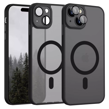 Kryt z tvrzeného skla pro Apple iPhone 15 Plus Alogy MagSafe Hybrid Matte Case Matný kryt s ochranou objektivu černý