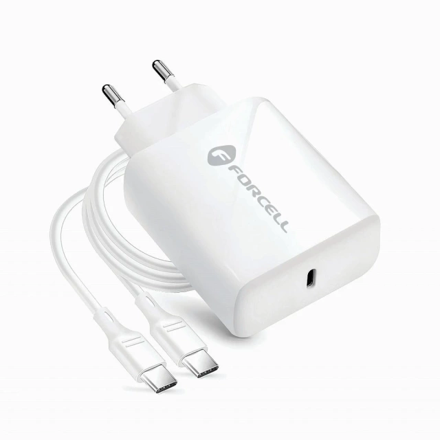 Швидкий зарядний пристрій Forcell Fast Charger 25W PD QC 4.0 USB-C Кабель USB-C - USB-C Білий