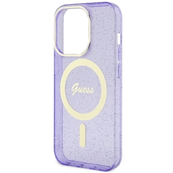 Etui für Telefon Guess GUHMP14XHCMCGU für Apple iPhone 14 Pro Max 6,7" purpurowy/purple hardcase Glitter Gold MagSafe