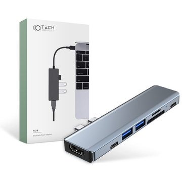 Hub adaptér USB V5-HUB 7w1 2x USB-C šedý