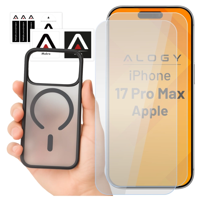Набір чохлів Alogy 3in1 Case Pack™ – чорний гібридний чохол MagSafe з 2 захисними плівками із загартованого скла для Apple iPhone 17 Pro Max