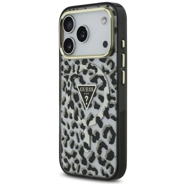 Etui Guess MagSafe do iPhone 17 Pro Leopard Glitter Black