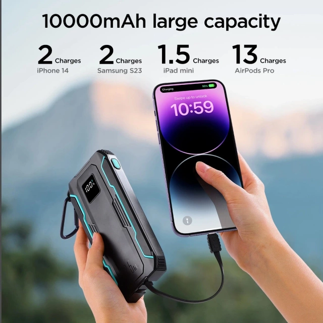 Joyroom 10000mAh 22.5W Powerbank with USB-C and Lightning Cables Black
