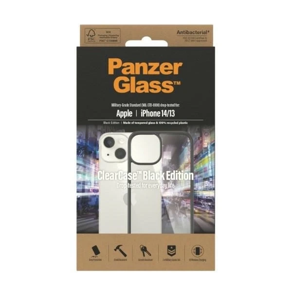 Etui PanzerGlass ClearCase pro iPhone 14/13 6.1" antibakteriální czarny/black 0405