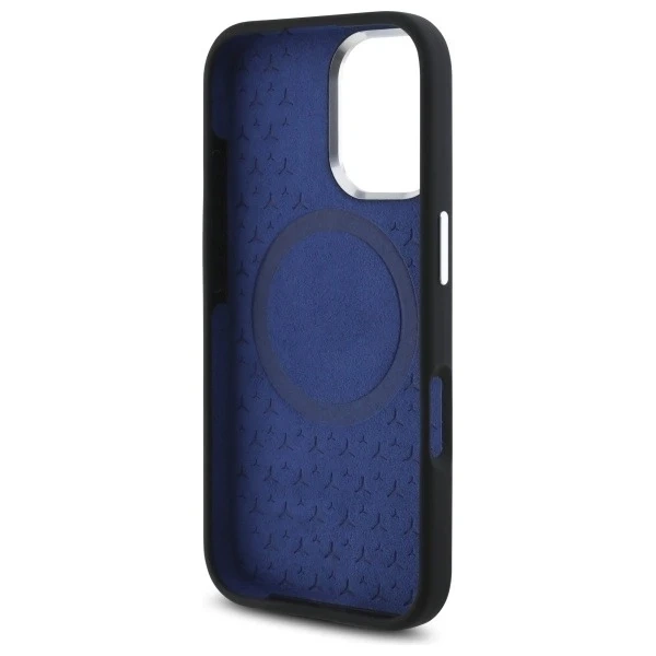 Чохол Mercedes для iPhone 16 6.1" Black MagSafe Hardcase Silicone Blue Stripe