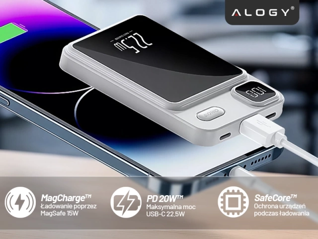 PowerBank Alogy MagCharge 22,5W PD20W PowerDelivery rychlé nabíjení 10000mAh bezdrátové pro MagSafe White