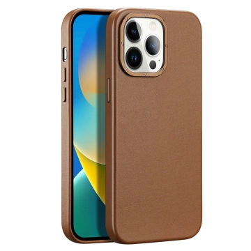Kožený kryt Dux Ducis Grit pro iPhone 14 Pro Elegantní PU kožený kryt (kompatibilní s MagSafe) hnědý