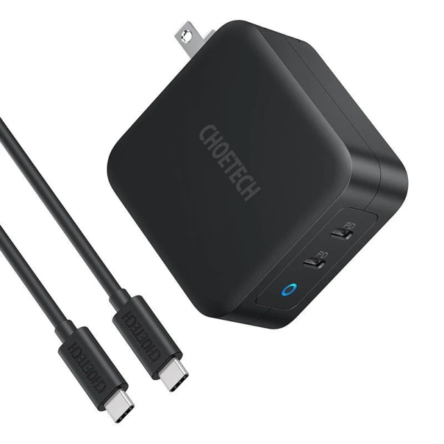 Choetech PD6008 GaN 100W 2x USB-C Power Delivery Schwarzes Ladegerät