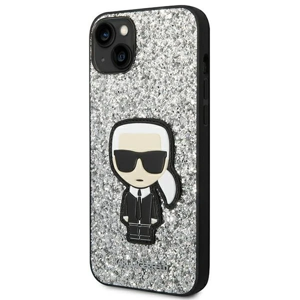 Ochranné pouzdro na telefon Karl Lagerfeld KLHCP14MGFKPG pro Apple iPhone 14 Plus 6,7" pevný obal stříbrný/stříbrný Glitter Flakes Ikonik