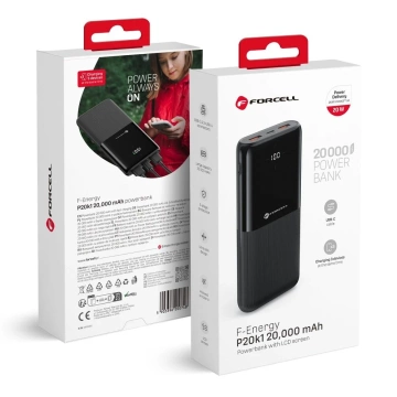 Зовнішній акумулятор Forcell P20k1 20000mAh PD QC 3xUSB LED Slim Samolot
