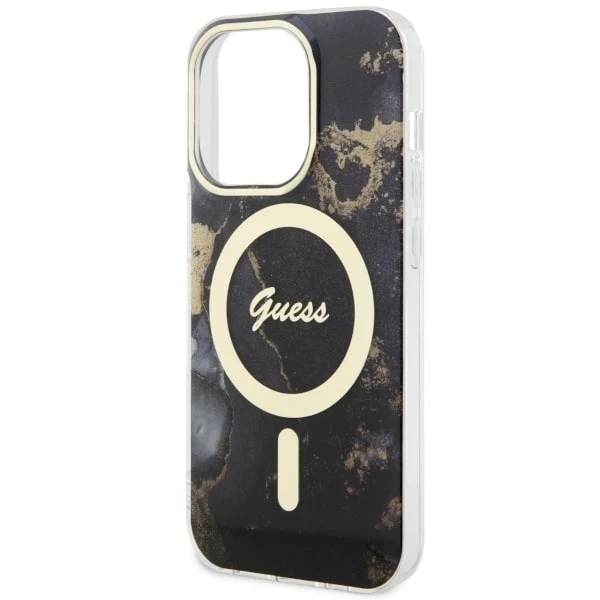 Sada na telefon Guess GUHMP14LHTMRSK pro Apple iPhone 14 Pro 6,1" černý/černý pevný obal Golden Marble MagSafe
