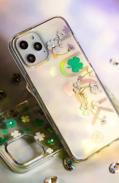 Чохол Kingxbar Lucky Series декорований оригінальними кристалами Swarovski iPhone 12 mini прозорий (Клевер)