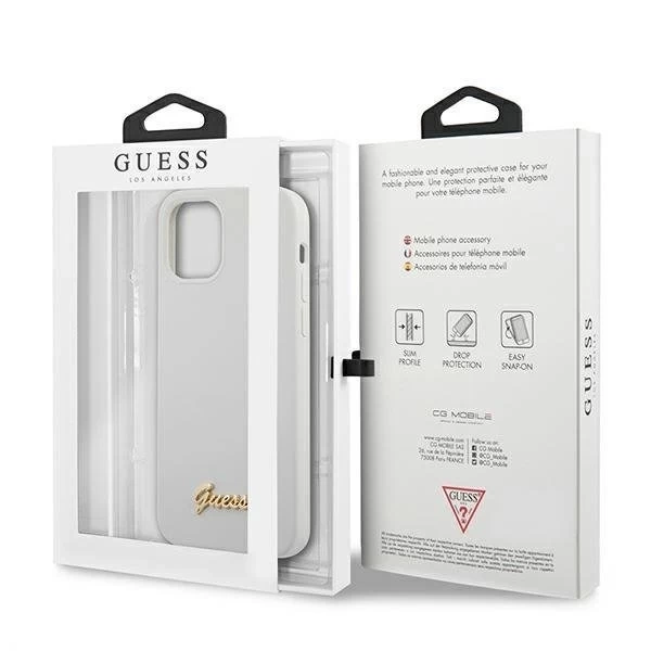 Guess GUHCP12SLSLMGWH iPhone 12 mini 5,4" biele/biele pevné puzdro Metal Logo Script