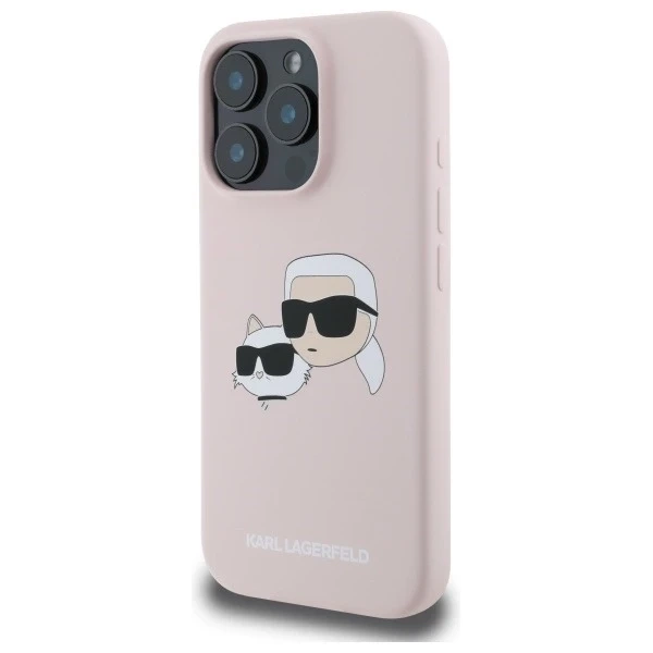 Etui Karl Lagerfeld Silicone Double Heads Print MagSafe do iPhone 16 Pro Max Pink