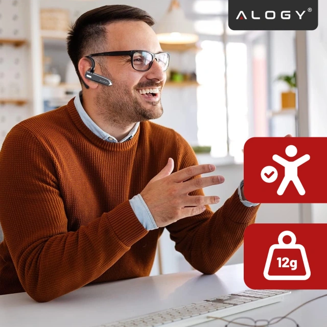 Słuchawka Bluetooth do rozmów – bezprzewodowa, Bluetooth 5.1, do 12h rozmów, z etui ładującym, lekka i wygodna dla kierowcy – Alogy DriveTalk™ Czarna