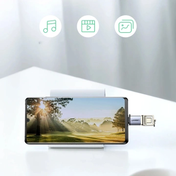 Ugreen US270 USB-C na USB-A 3.0 OTG adaptér s lankem, 5 Gb/s, šedý