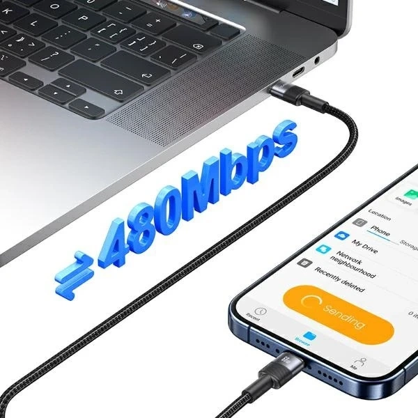 Kábel USAMS SJ724 USB-C na USB-C 1,2 m, 60 W, oceľový, rýchle nabíjanie