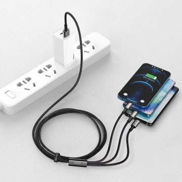 Baseus Tungsten 3v1 kábel USB - USB typu C / Lightning / micro USB 3,5 A 1,5 m čierny (CAMLTWJ-01)
