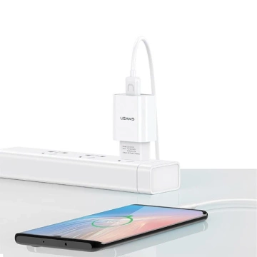 USAMS Ładowarka sieciowa 1xUSB T21 USB-C biały/white 2,1A + Kabel Fast Charging T21OCTC01