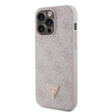 Etui Guess GUHCP15XP4TDPP na iPhone 15 Pro Max 6,7-palcový ružový kožený 4G diamantový trojuholník